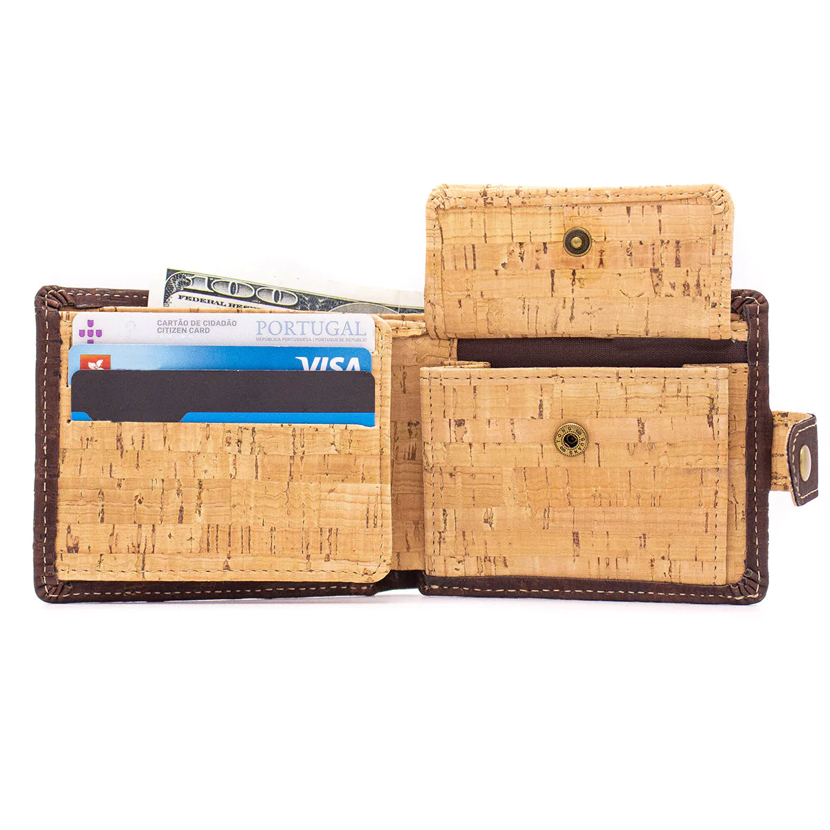 Sleek Bifold Cork Wallet with Snap Button