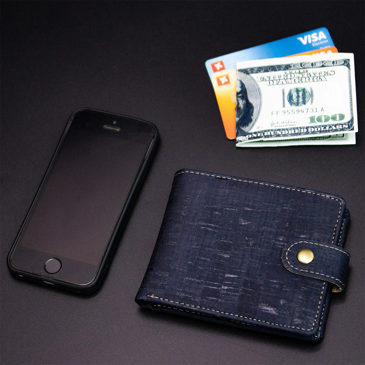 Sleek Bifold Cork Wallet with Snap Button