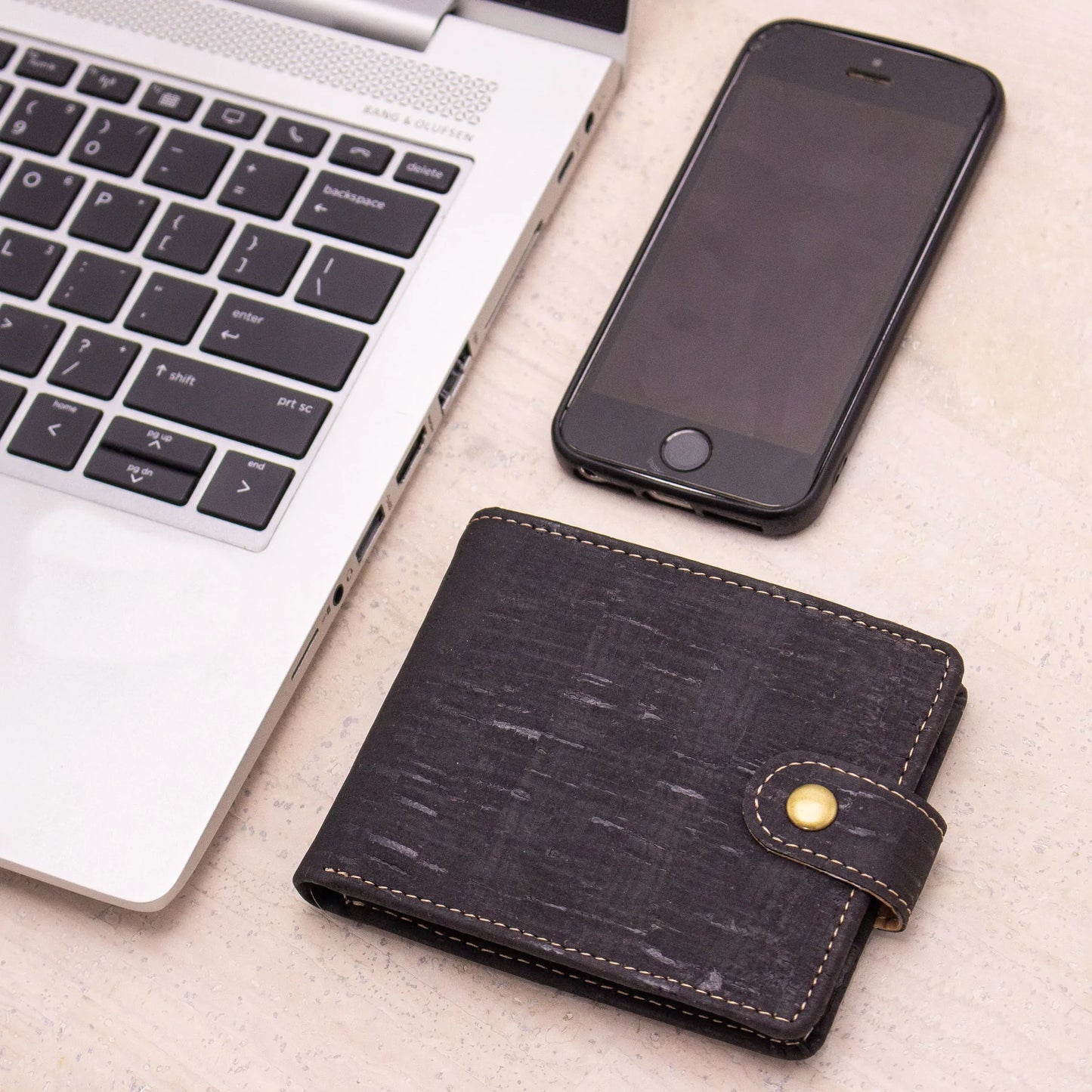 Sleek Bifold Cork Wallet with Snap Button