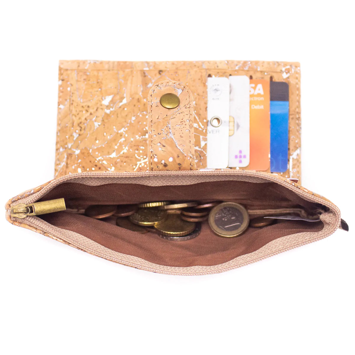 Silver cork Slim snap wallet