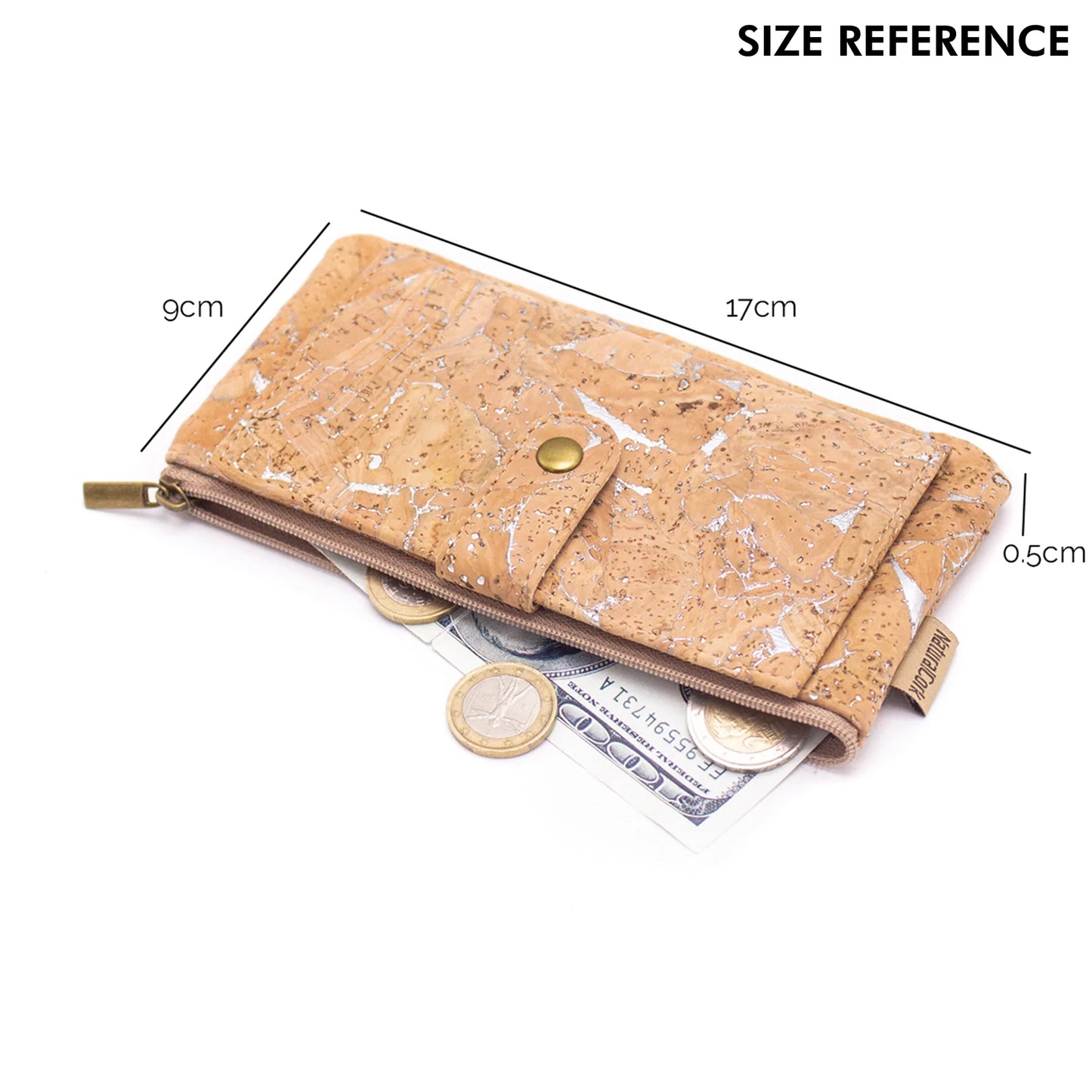 Silver cork Slim snap wallet