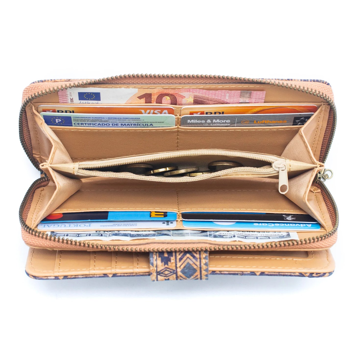 Folding wallet Mandala flower pattern- Vegan Cork Wallet