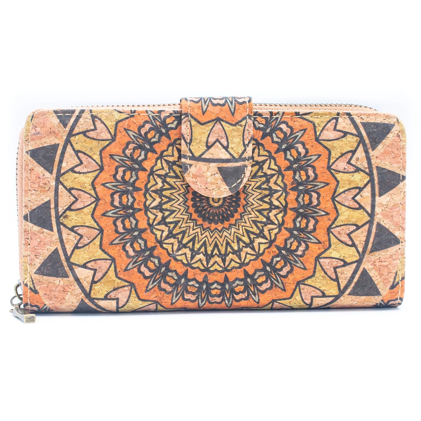 Folding wallet Mandala flower pattern- Vegan Cork Wallet