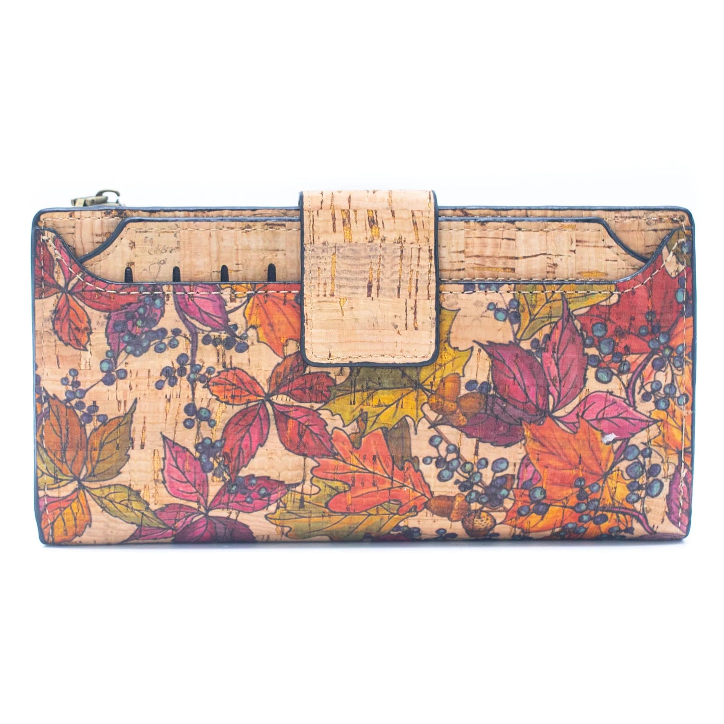 Natural Cork Wallet with Floral Print and Mosaic Pattern