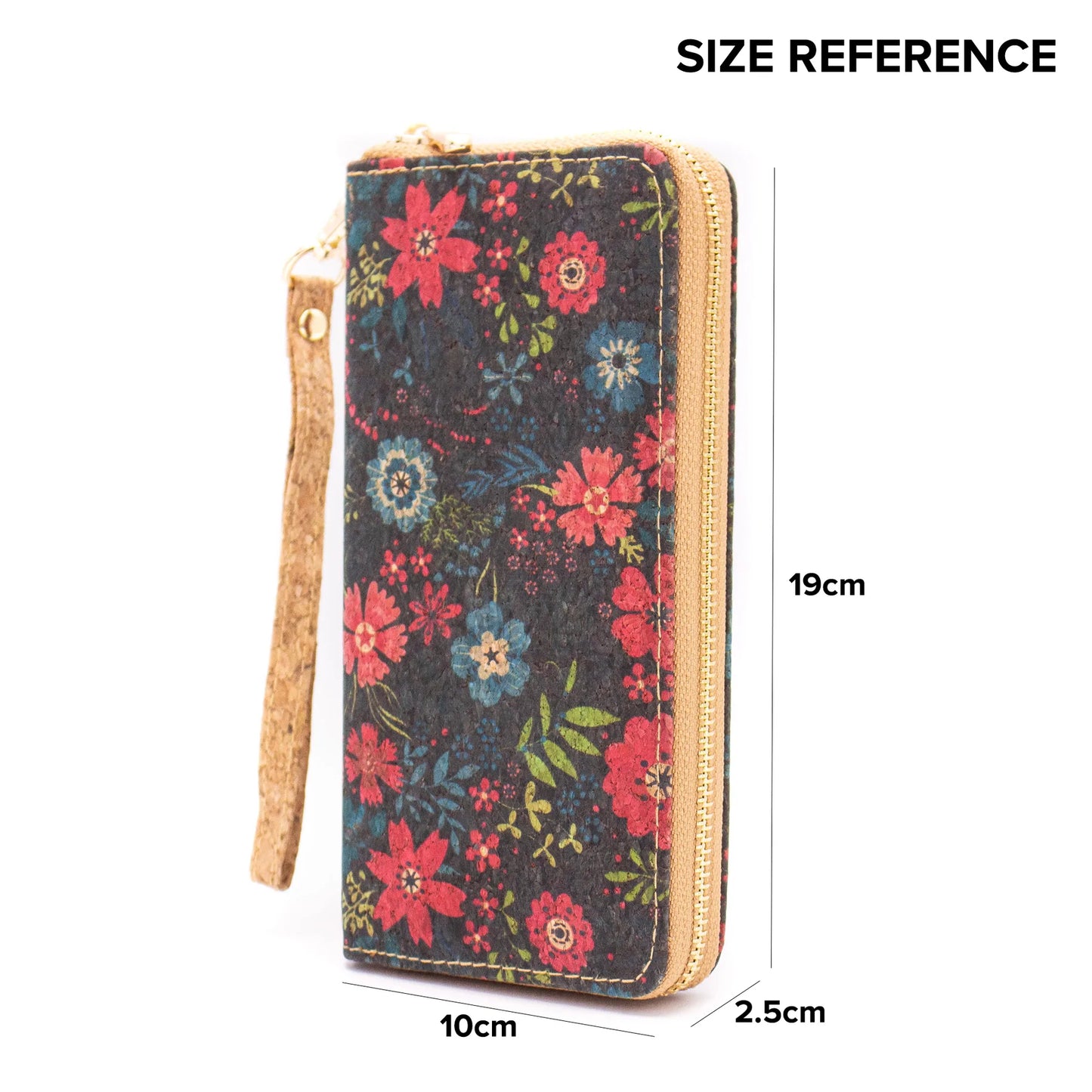Natural cork with flower pattern zipper women wallet