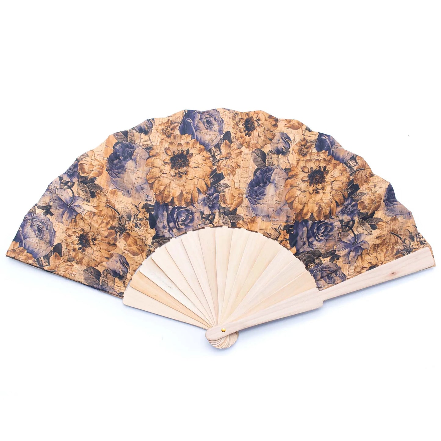 Cork Antique Wooden Folding Hand Fan with Box