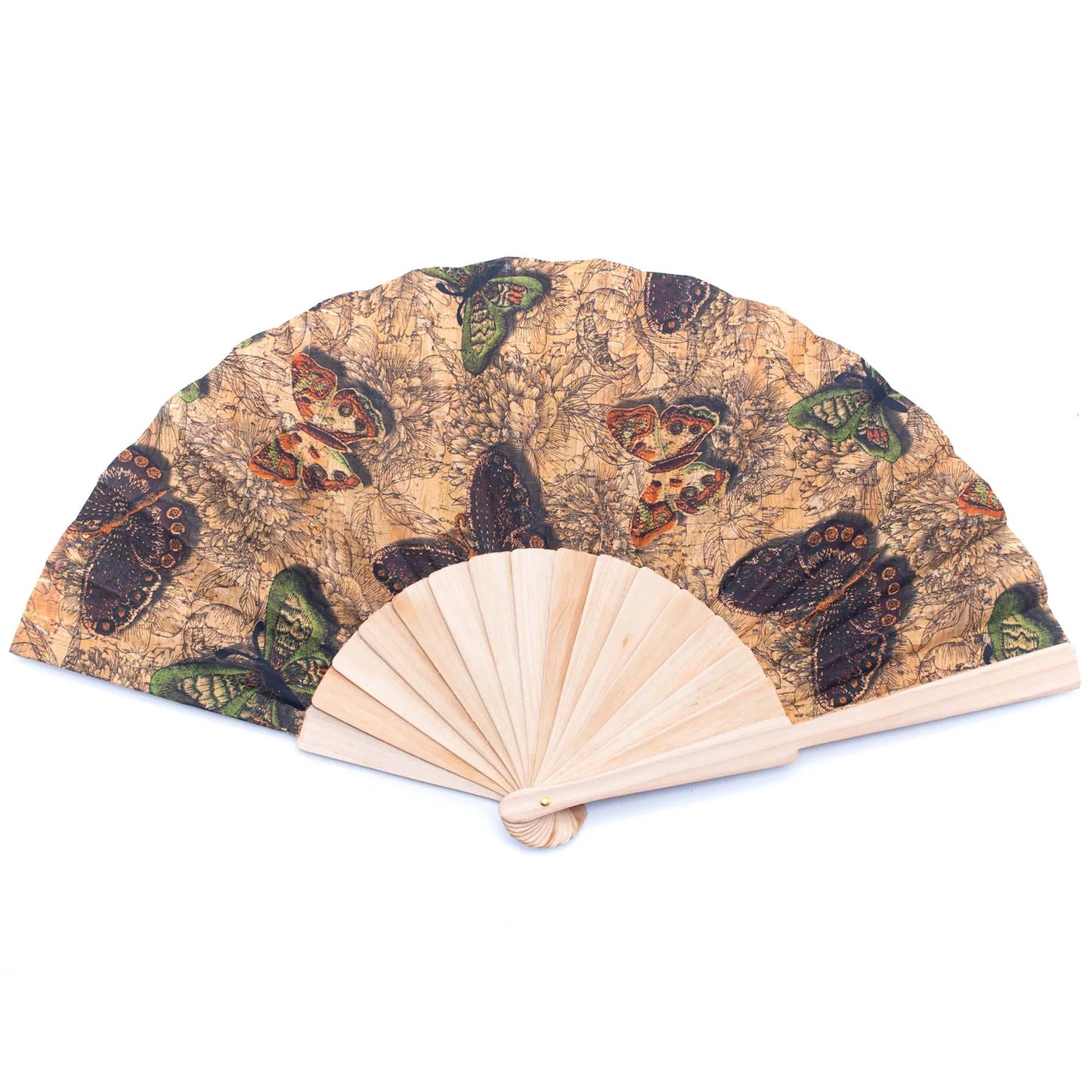 Cork Antique Wooden Folding Hand Fan with Box