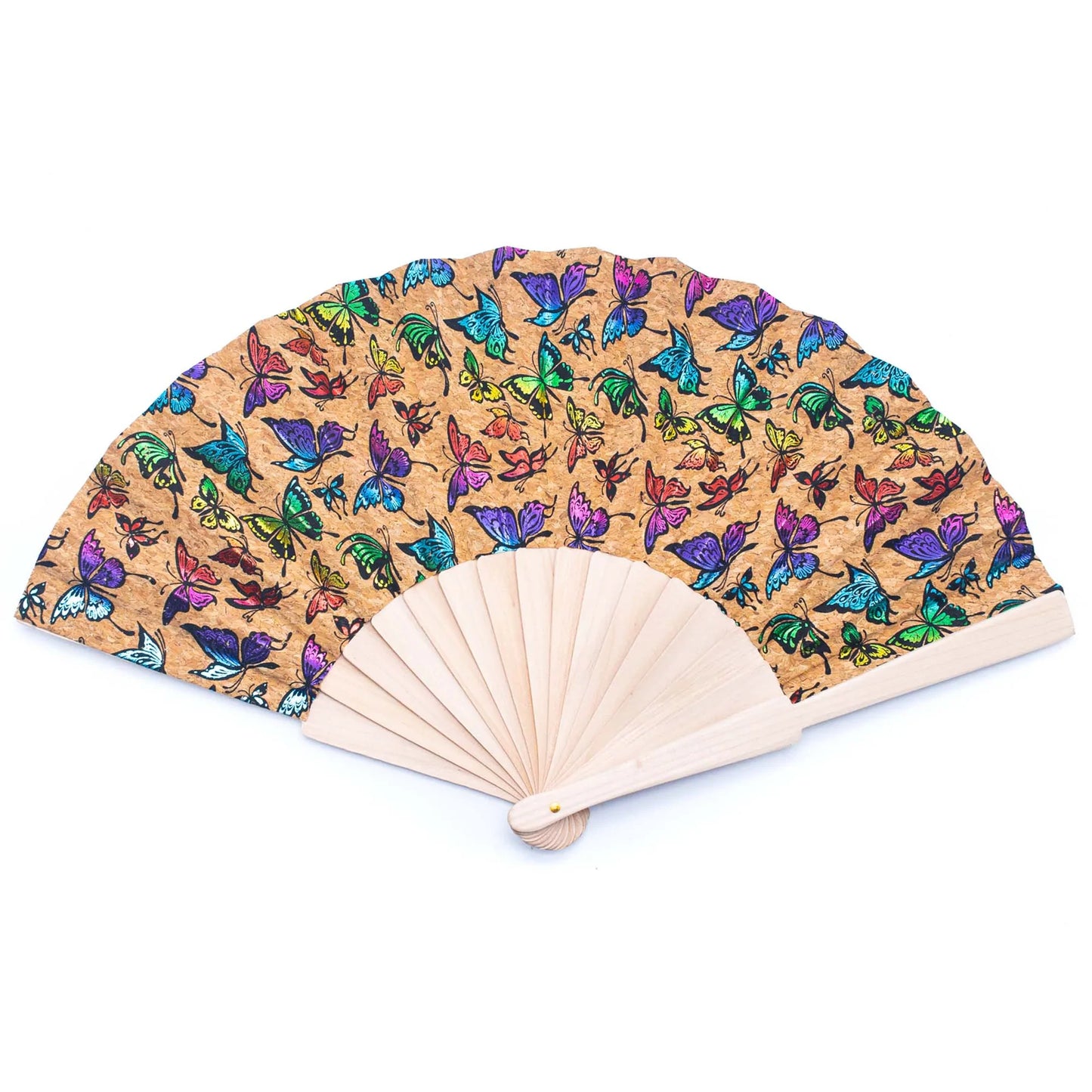 Cork Antique Wooden Folding Hand Fan with Box