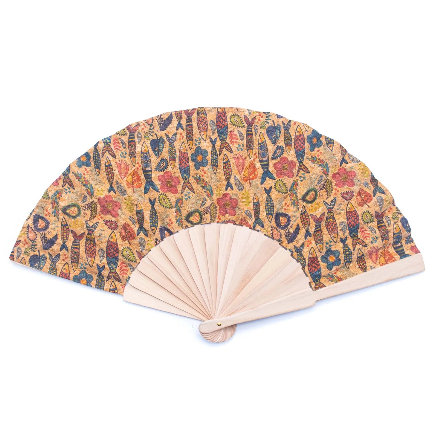 Cork Antique Wooden Folding Hand Fan with Box