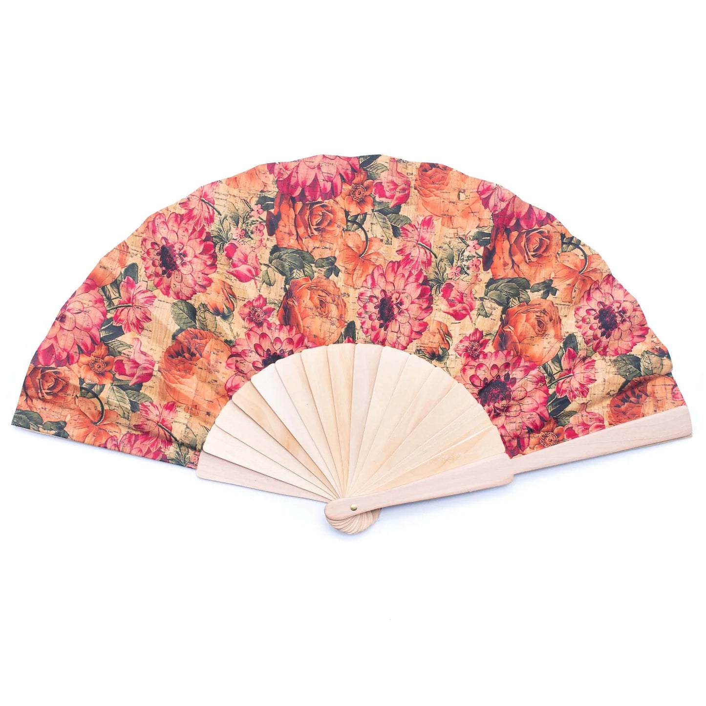 Cork Antique Wooden Folding Hand Fan with Box