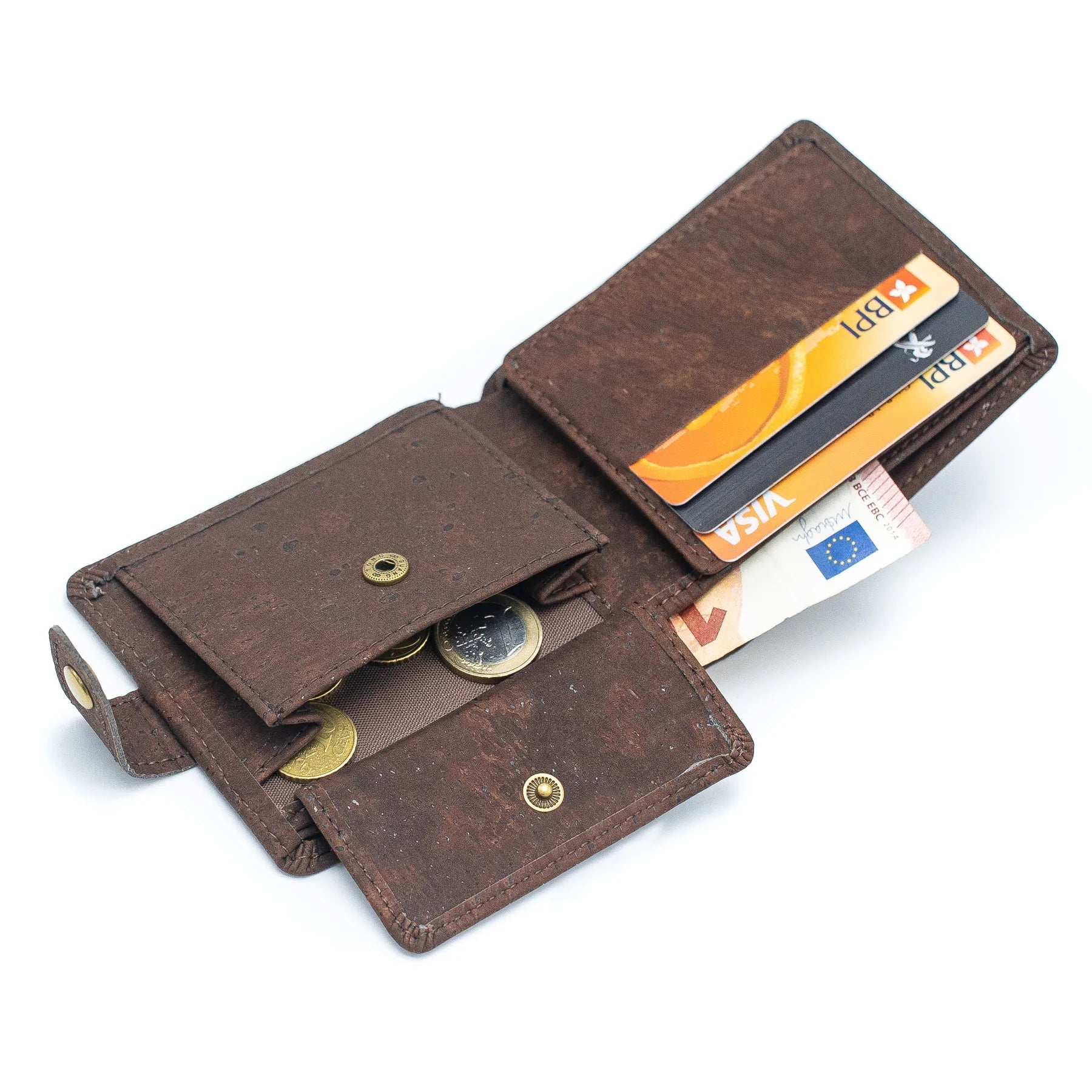Brown Cork Men Wallet with Snap Button