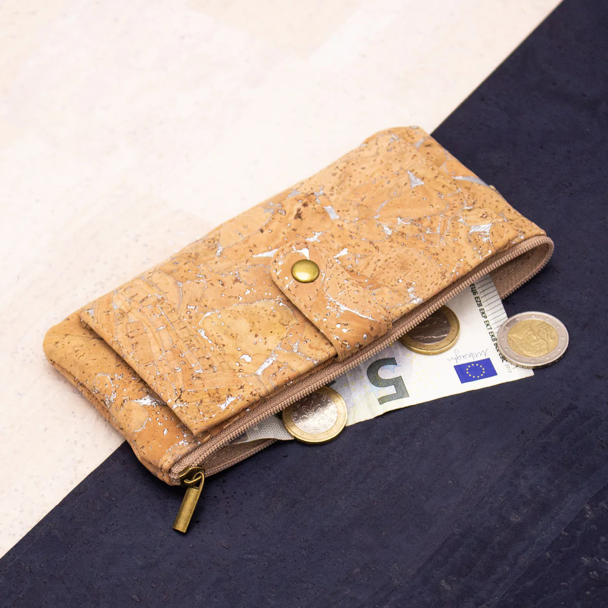 Silver cork Slim snap wallet