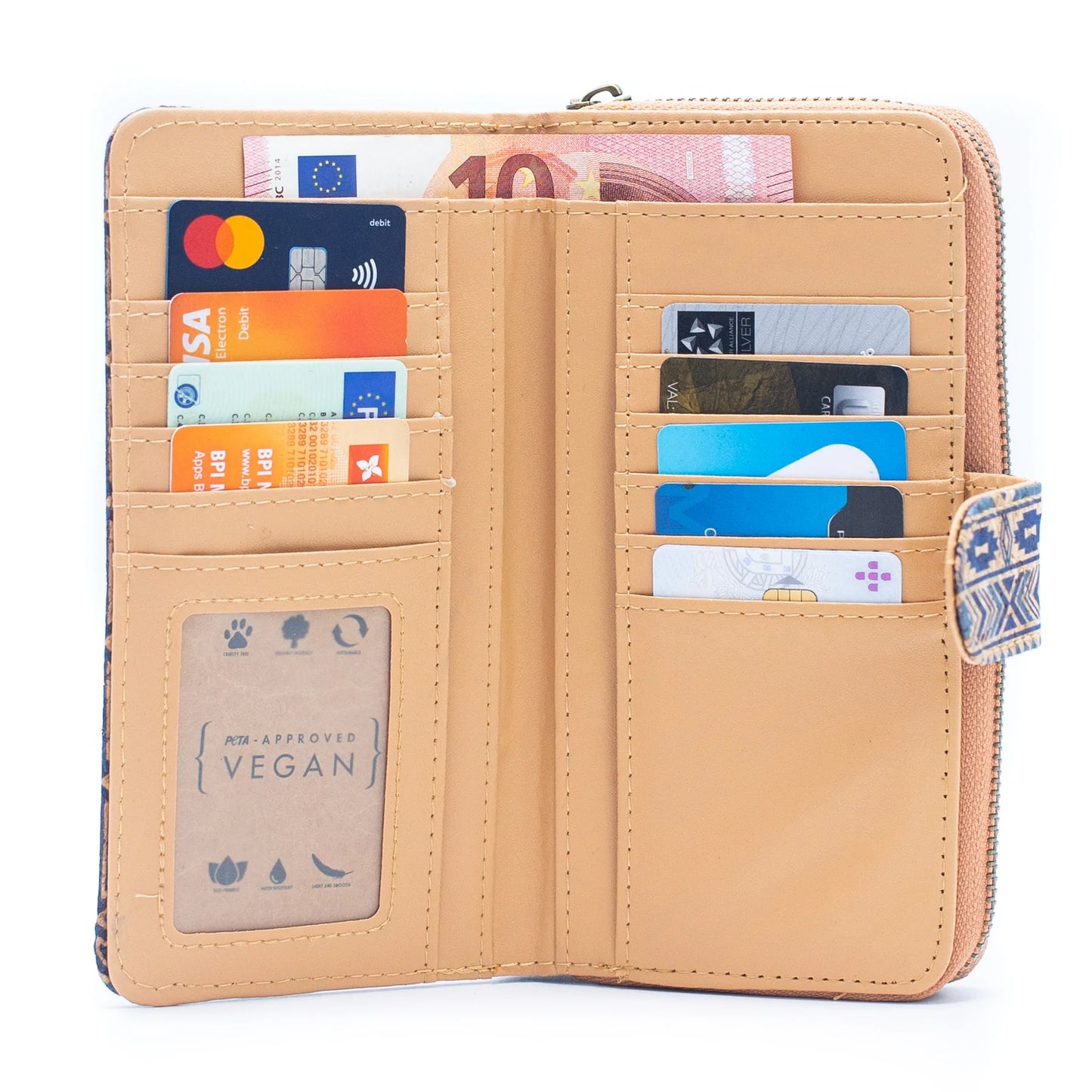 Folding wallet Mandala flower pattern- Vegan Cork Wallet