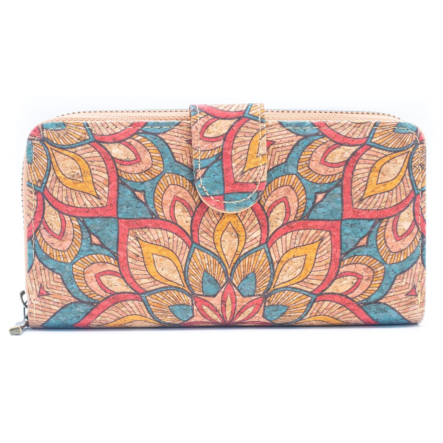 Folding wallet Mandala flower pattern- Vegan Cork Wallet