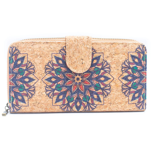 Folding wallet Mandala flower pattern- Vegan Cork Wallet