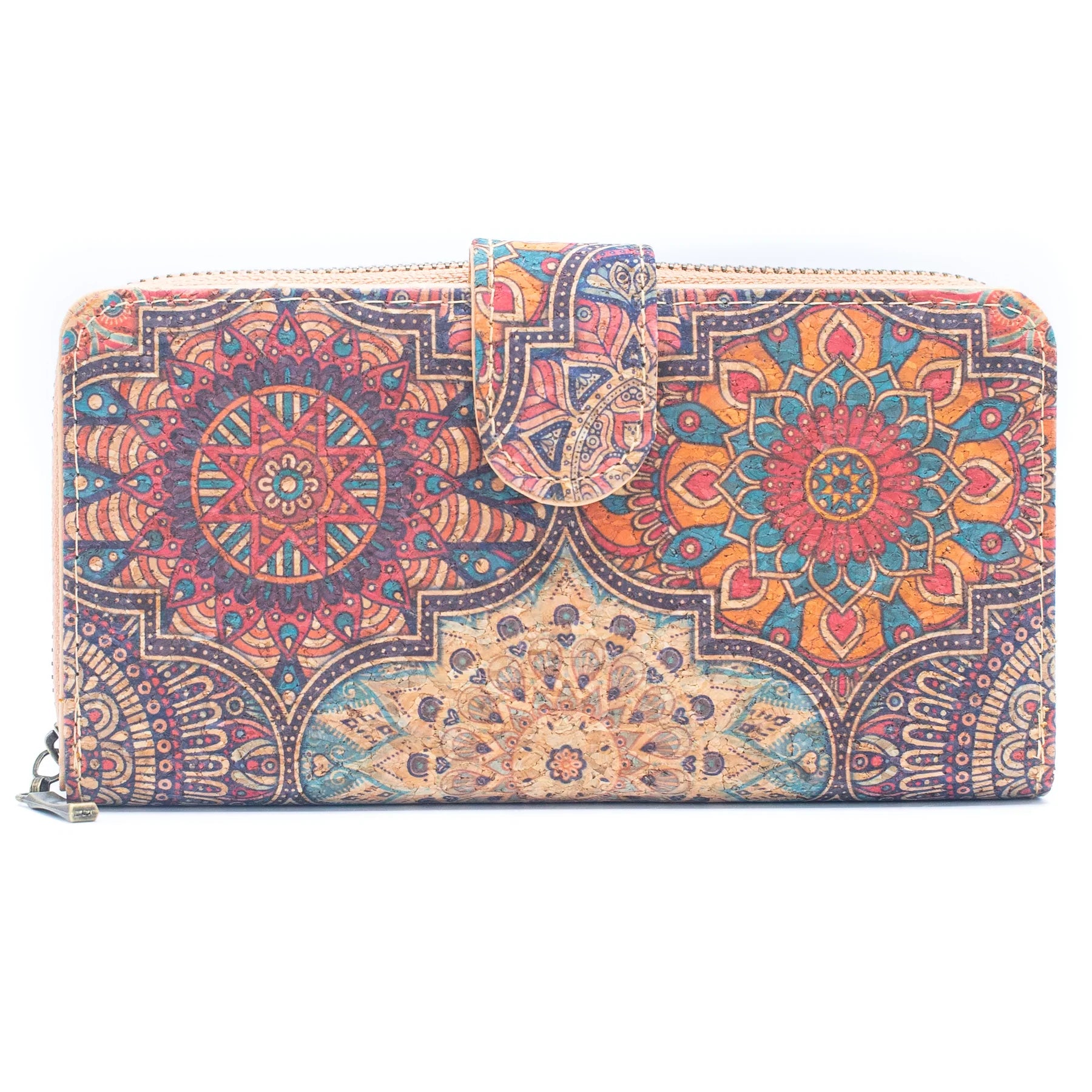 Folding wallet Mandala flower pattern- Vegan Cork Wallet
