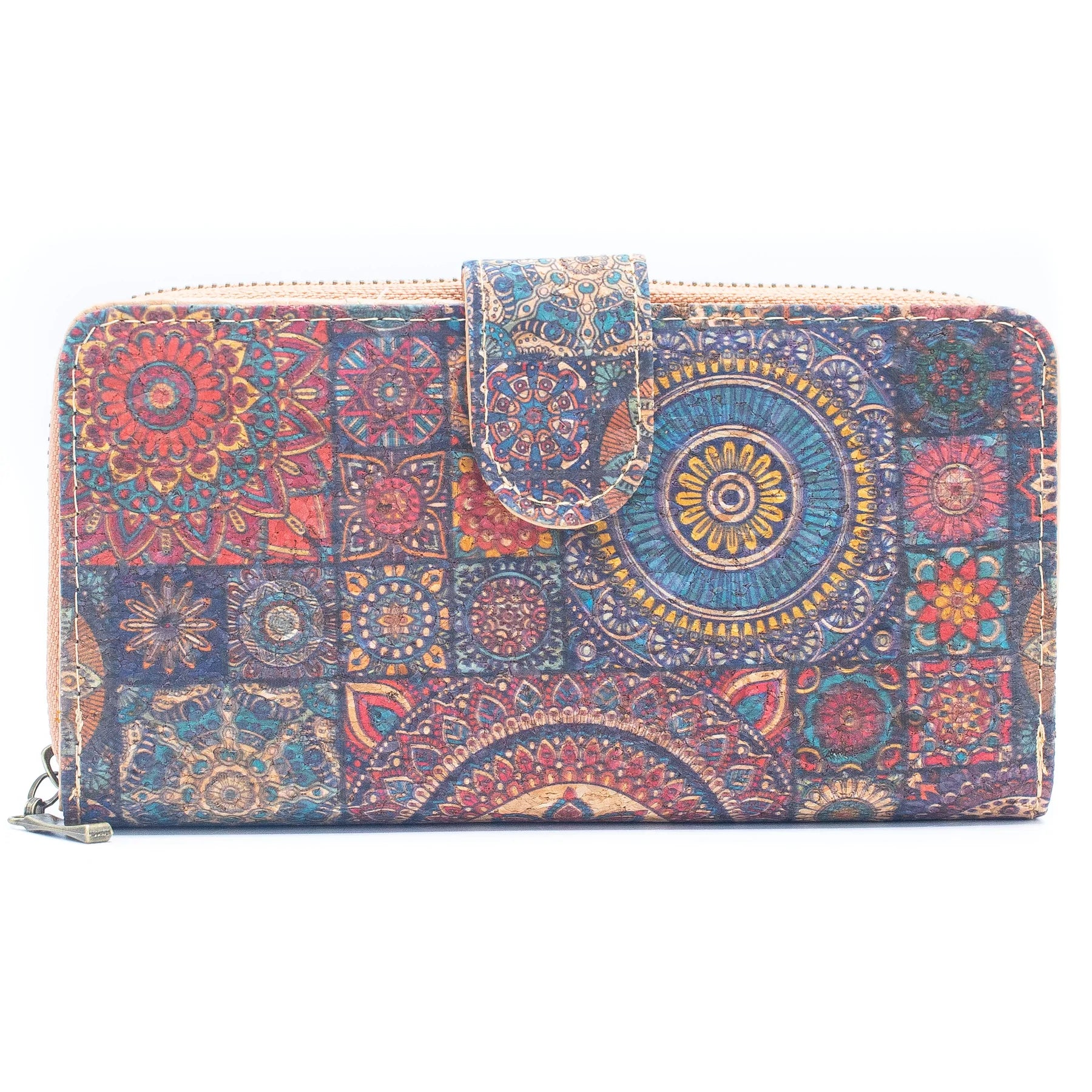 Folding wallet Mandala flower pattern- Vegan Cork Wallet
