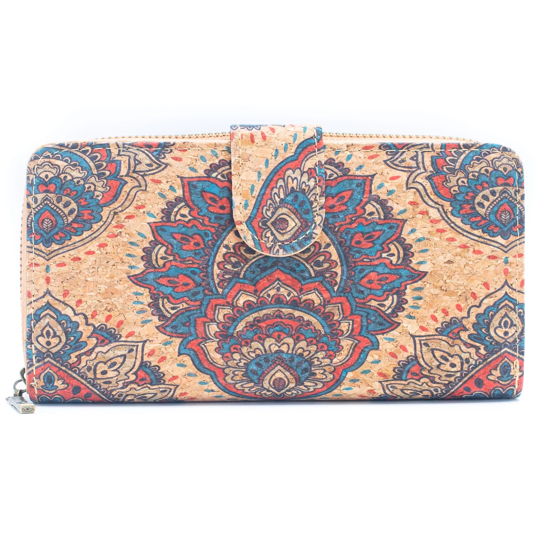 Folding wallet Mandala flower pattern- Vegan Cork Wallet