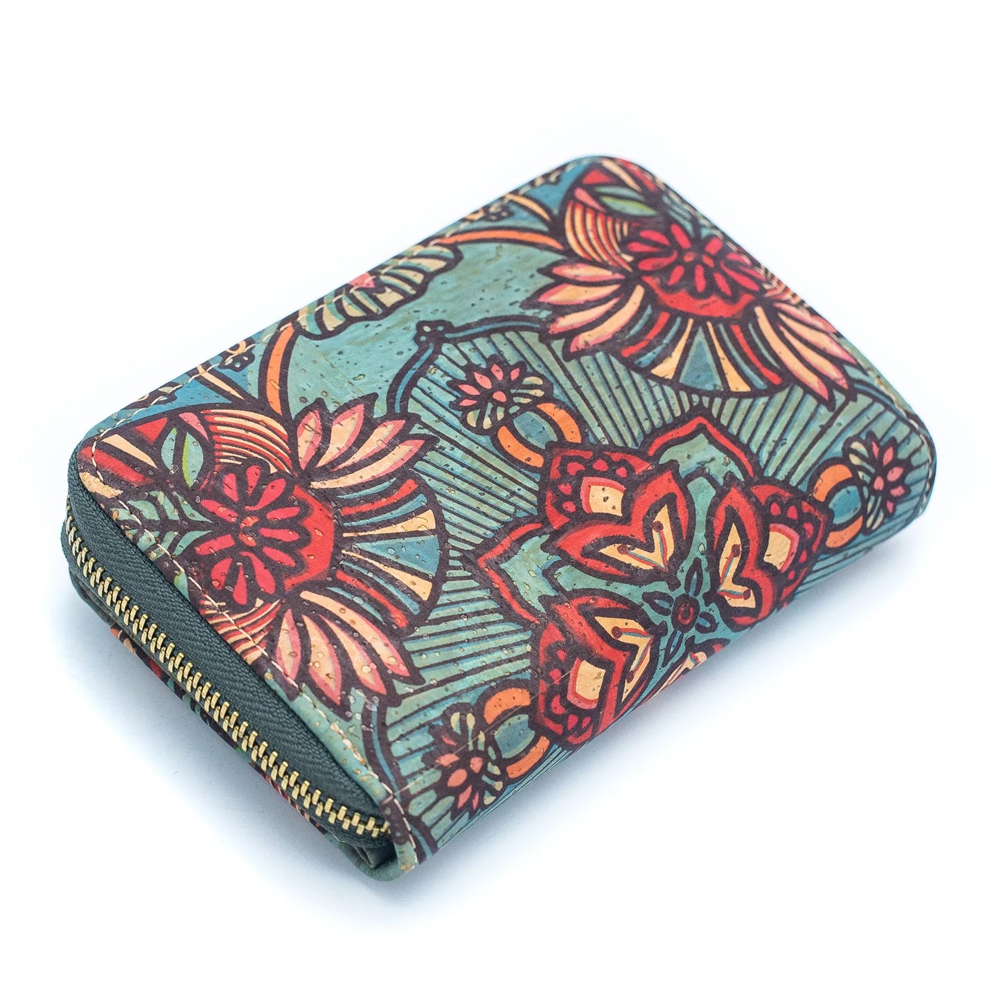 Turquoise Color Ladies Pattern Cork Wallet