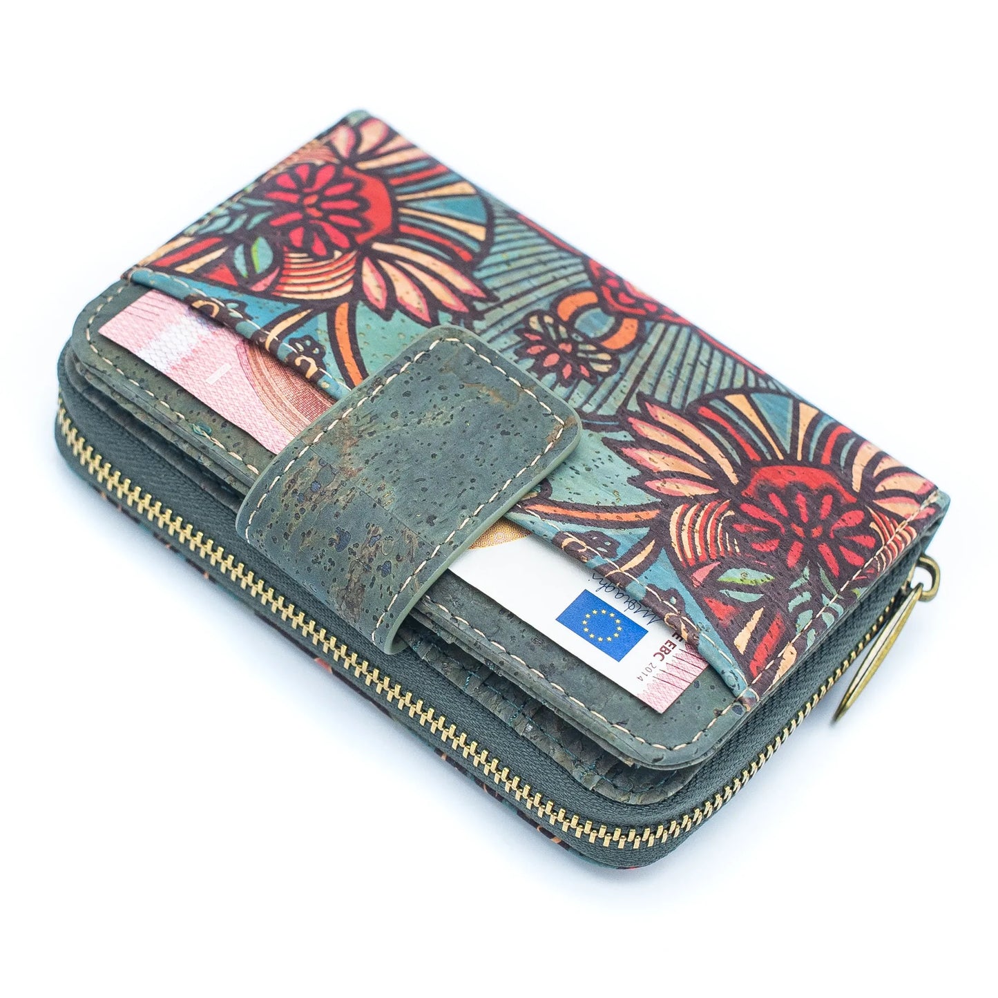 Turquoise Color Ladies Pattern Cork Wallet