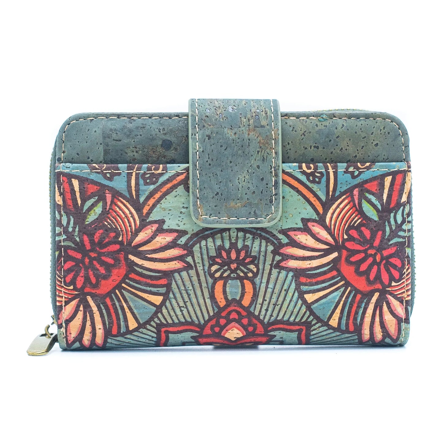 Turquoise Color Ladies Pattern Cork Wallet