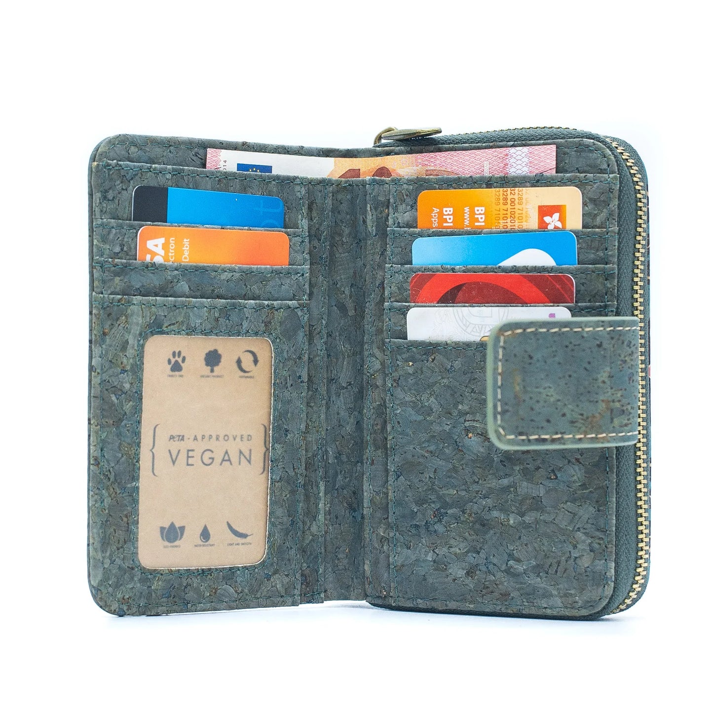 Turquoise Color Ladies Pattern Cork Wallet