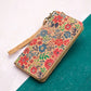 Natural cork with flower pattern zipper women wallet